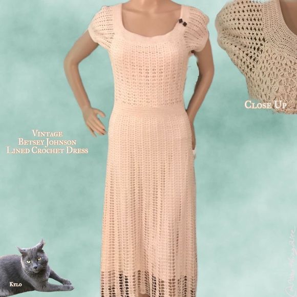 Vintage | Betsey Johnson | Cottagecore | Coquette | Lined Crochet Dress in Ivory - Picture 2 of 13